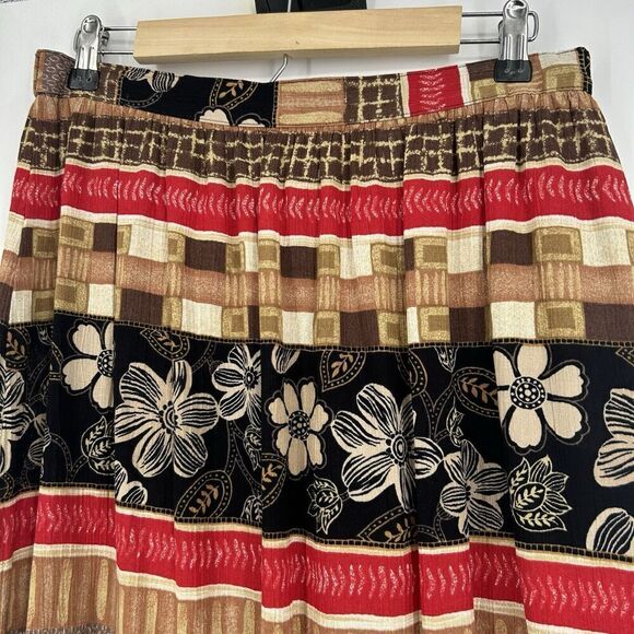 Vintage Alfred Dunner Midi Skirt Boho Mixed Pattern Floral Brown Black Size 16 - Picture 2 of 9